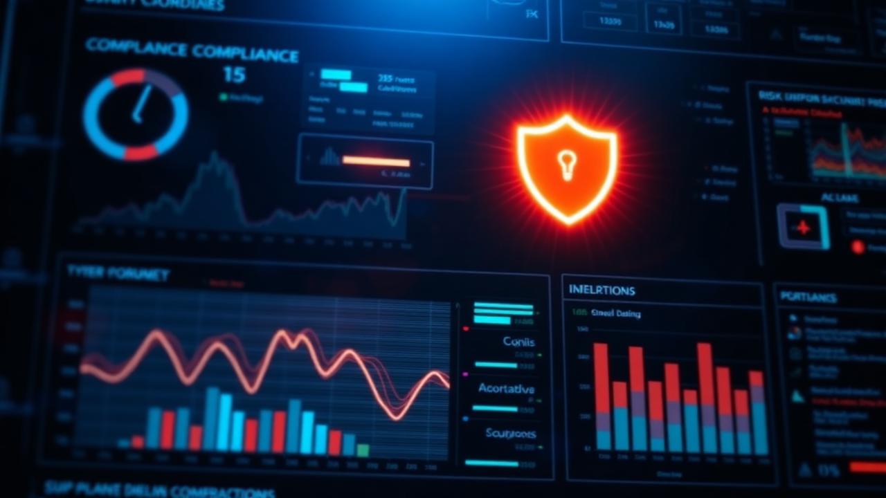 AI compliance and risk dashboard showing EU AI Act controls, risk scores and shield icon